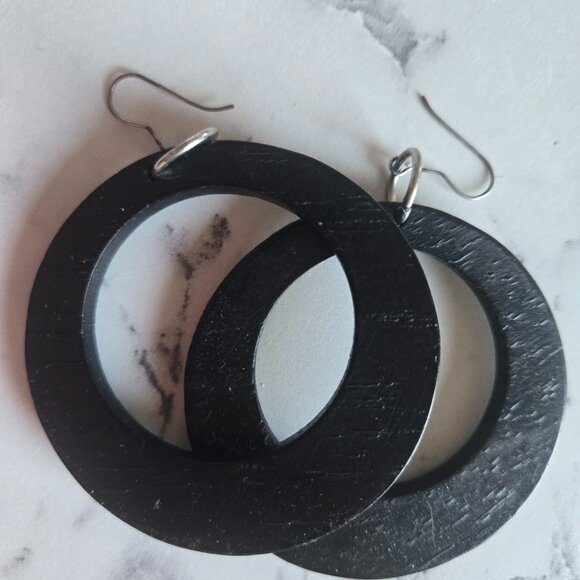 Vintage Runway Solid Wood Oversize Circle Earrings - Picture 4 of 4